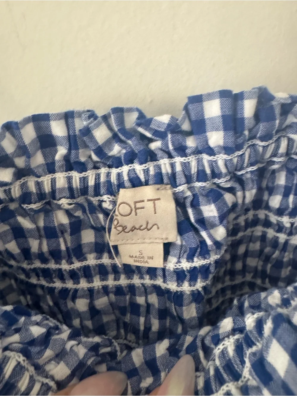 LOFT Blue and White Gingham Smocked Top Set